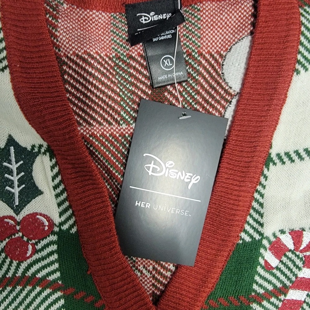 Her Universe Disney Mickey Minnie Holiday Embroidered Plaid Sweater Vest‎ Wom XL - Picture 5 of 10